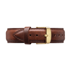 Brown genuine leather watch strap with gold-tone buckle, designed for the Daniel Wellington Classic St Mawes Gold watch.