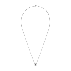 Elegant silver chain necklace with an adjustable length, featuring a geometric ring pendant with polished and textured detailing.