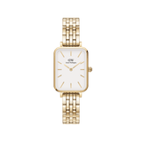 Elegant Quadro 5-Link Evergold women’s gold watch with rectangular case, eggshell white dial, and gold-plated bracelet.