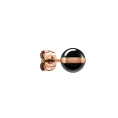Single Aspiration Earring Rose Gold Black featuring a glossy black ceramic sphere with an engraved rose gold plated stainless steel band and a secure stud back.