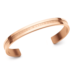 Daniel Wellington Elan Bracelet in rose gold, featuring a minimalist open cuff design with engraved logo and polished finish.
