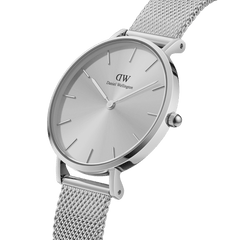Daniel Wellington Petite Unitone Silver women’s watch with monochrome dial and adjustable stainless steel mesh strap.