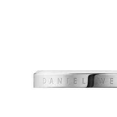Close-up of the Classic Ring in polished silver stainless steel, featuring subtle Daniel Wellington engraving along the band.