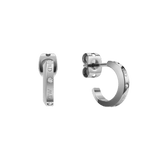 Polished silver hoop earrings with sparkling crystals and subtle logotype engraving, crafted from stainless steel for a refined and timeless look.