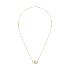 Elan Unity Necklace Gold featuring two interlocking rings on a fine gold chain, designed for a minimalist and elegant look.