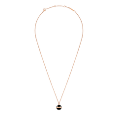 Aspiration Necklace Rose Gold Black featuring an adjustable rose gold chain with a black ceramic sphere pendant accented by a polished rose gold plated band engraved with the signature logo.