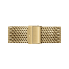 Gold mesh watch strap with a brushed clasp and engraved detailing, designed for the Classic Mesh Onyx Gold wristwatch.