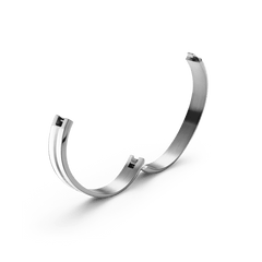 Open Emalie Infinite Silver Satin White bangle showing the integrated closing system and brushed stainless steel interior.