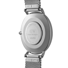 Back view of the Classic Mesh Onyx watch showing the engraved stainless steel case and silver mesh strap.