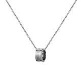Polished silver ring pendant necklace with engraved detailing, suspended from a delicate adjustable chain.
