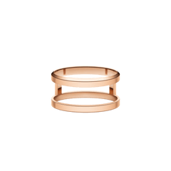 Elan Dual Ring Rose Gold featuring a sleek open structure with two parallel rose gold bands and a polished, minimalist finish.