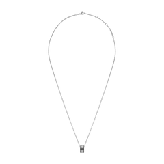 Emalie Necklace Silver Black featuring an adjustable silver chain and a sleek ring pendant with polished black enamel detailing.