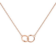 Rose gold chain necklace with two interlocking circles, minimalist design, Elan Unity Necklace by Daniel Wellington.
