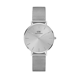 Petite Unitone Silver women’s watch with minimalist silver dial and mesh strap, polished stainless steel, Daniel Wellington.