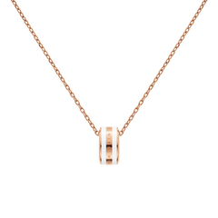 Rose gold necklace featuring a fine chain and a minimalist satin white enamel ring pendant with subtle engraved detailing.