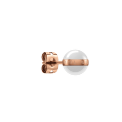 Single Aspiration Earring in rose gold and satin white, showcasing a round white ceramic stud with a rose gold plated engraved band and a butterfly back fastening.