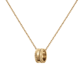 Gold Elevation Necklace featuring a polished stainless steel chain and a geometric-inspired pendant with intricate detailing and Daniel Wellington branding.