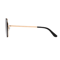 Side view of Avion Steel Rose Gold sunglasses showing the slim rose gold stainless steel arm with black acetate temple tip and engraved branding.