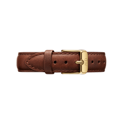 Brown genuine leather watch strap with gold-tone buckle, designed for the Daniel Wellington Petite St Mawes Gold watch.