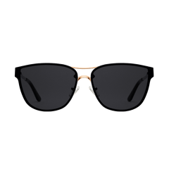 Ambler Steel Rose Gold sunglasses with a rose gold plated stainless steel frame and deep black lenses, shown from the front.