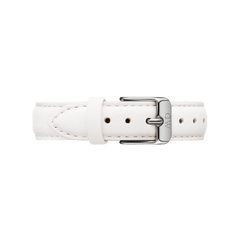 White genuine leather watch strap with polished silver buckle, designed for the Daniel Wellington Petite Bondi Black Silver watch.