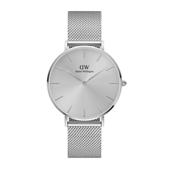 Petite Unitone Silver women’s watch by Daniel Wellington with a polished silver mesh strap and minimalist round dial.