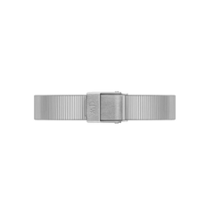 Stainless steel piano link watch strap with brushed silver clasp, designed for the Quadro Studio Silver women’s watch.