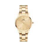 Daniel Wellington Iconic Link Unitone G women’s gold watch with minimalist gold dial and polished link bracelet.