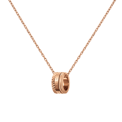 Rose gold Elevation Necklace featuring a sculpted geometric pendant with intricate detailing, suspended from a delicate adjustable cable chain.