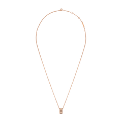 Rose gold Elan Lumine Necklace with an adjustable cable chain and a barrel pendant set with sparkling crystals.