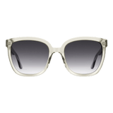 Oversized square sunglasses with translucent olive bio-acetate frames and black gradient lenses, shown from the front.