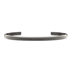 Slim graphite Daniel Wellington Classic Bracelet in polished stainless steel with an engraved logo and minimalist open cuff design.