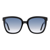 Oversized square sunglasses with a black bio-acetate frame and blue gradient lenses, featuring a modern classic design.