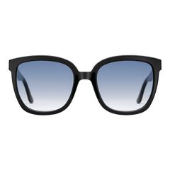 Oversized square sunglasses with a black bio-acetate frame and blue gradient lenses, featuring a modern classic design.