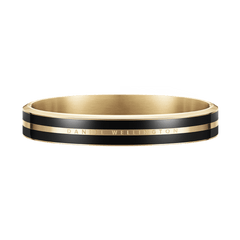 Polished gold and black Daniel Wellington bangle featuring two sleek enamel ribbons and subtle brand engraving, designed with a seamless, modern silhouette.
